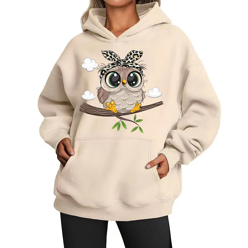 Cozy Casual Days: Cute Owl Graphic Oversized Hoodie