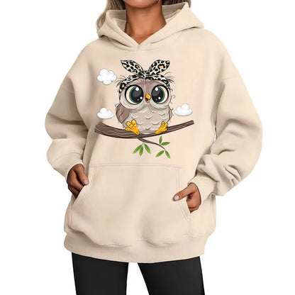 Cozy Casual Days: Cute Owl Graphic Oversized Hoodie