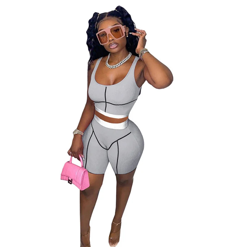 Striped Womens Outfit Set Top Shorts