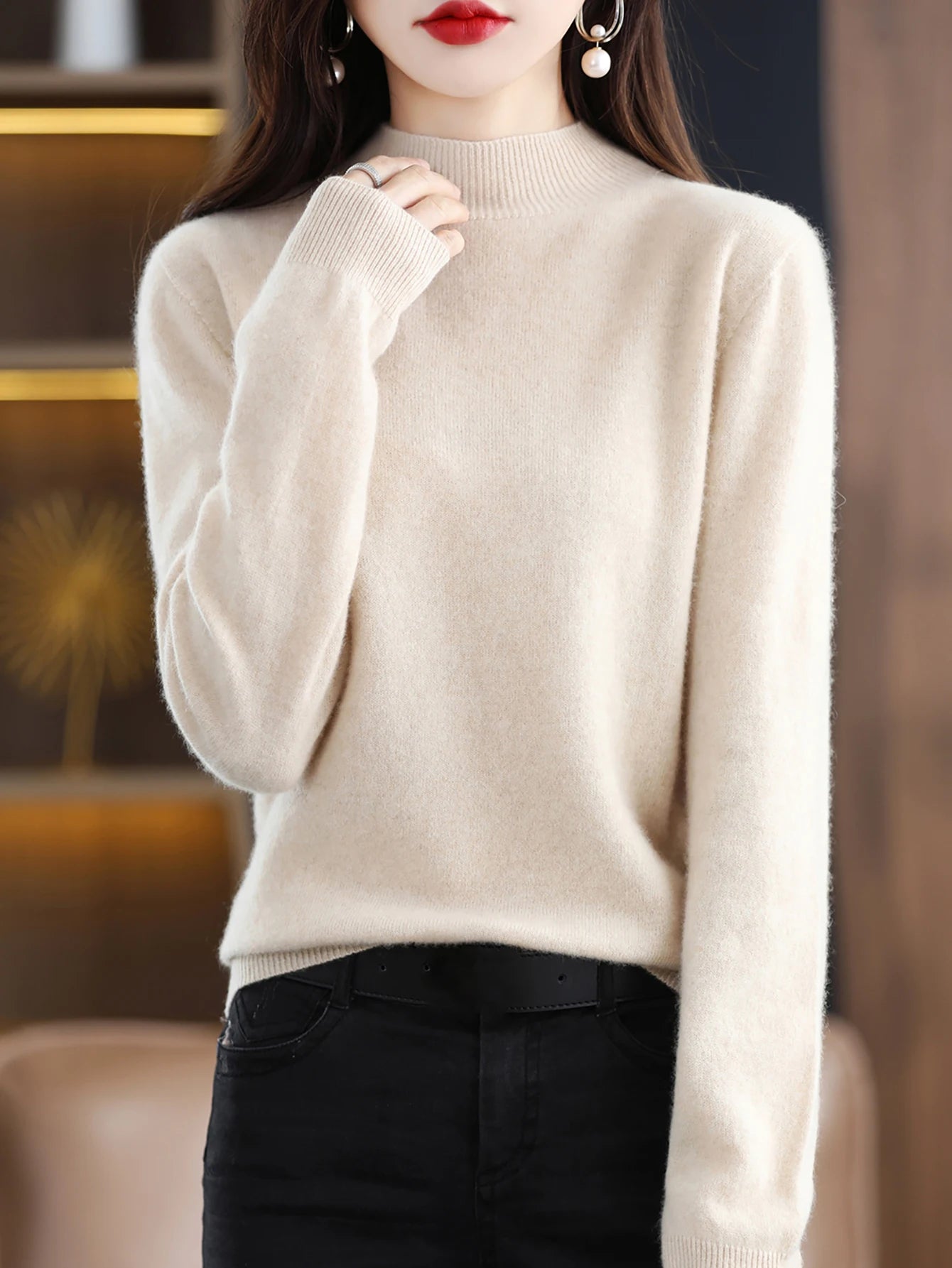 2025 Womens 100 Pure Wool Cashmere Sweater Turtleneck Pullover Loose Fit High Neck Knit Top For Autumn Winter Large Size