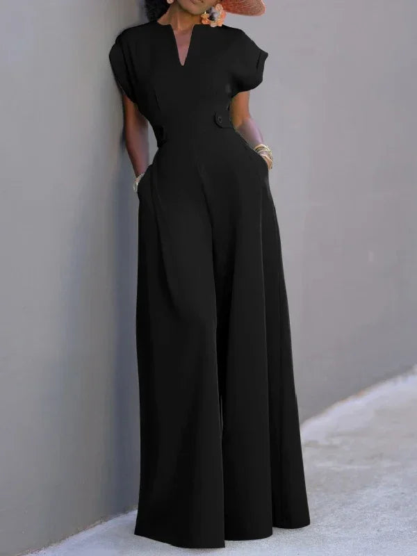 Everyday Comfort: Wrap-Front V-Neck Ankle-Tied Jumpsuit