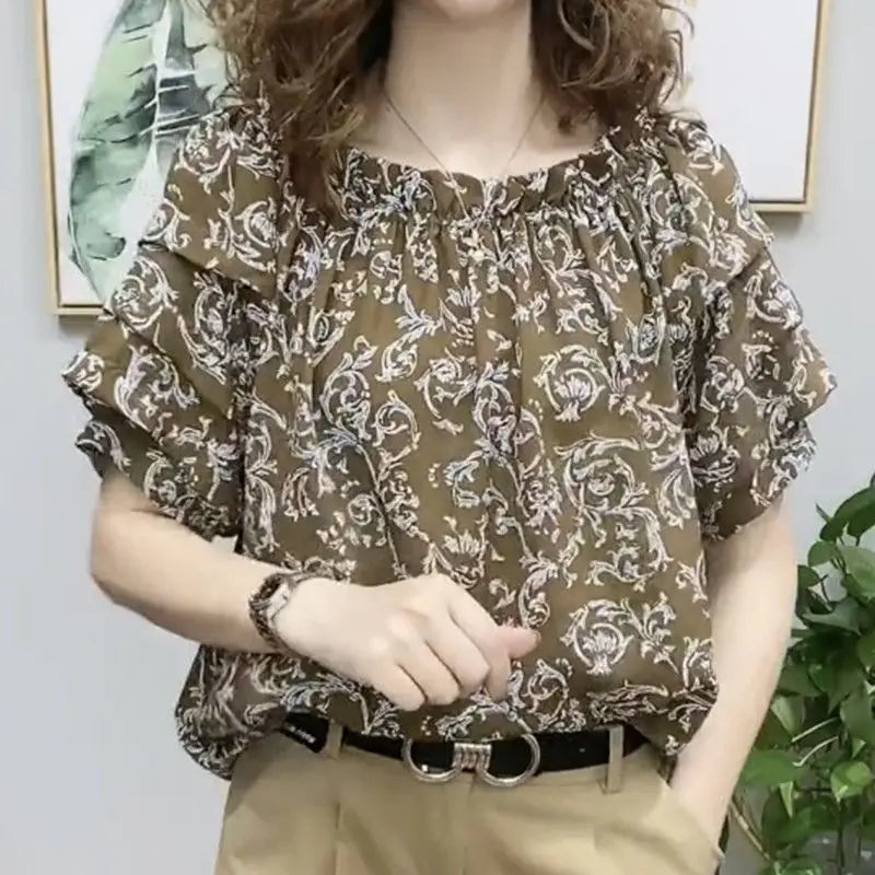 Chic 2023 Autumn Womens Print Shirt Puff Sleeve Elegance For The Office