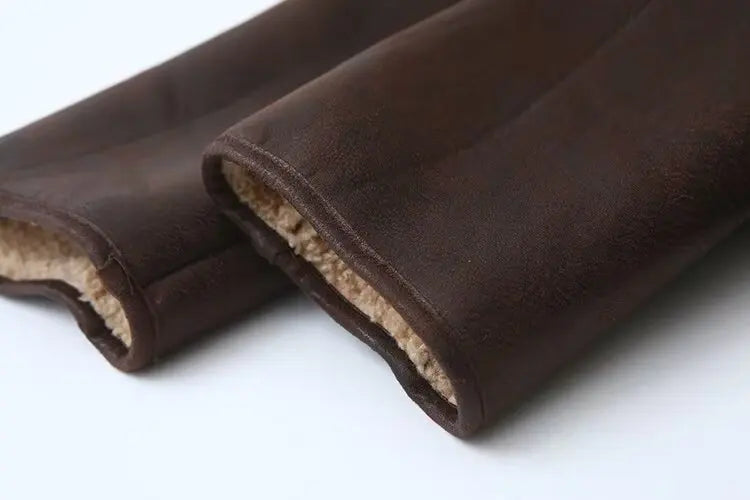 American Retro Style Leather Fur Inteated Windproof Warm Cotton Bomber Jackets Outerwear