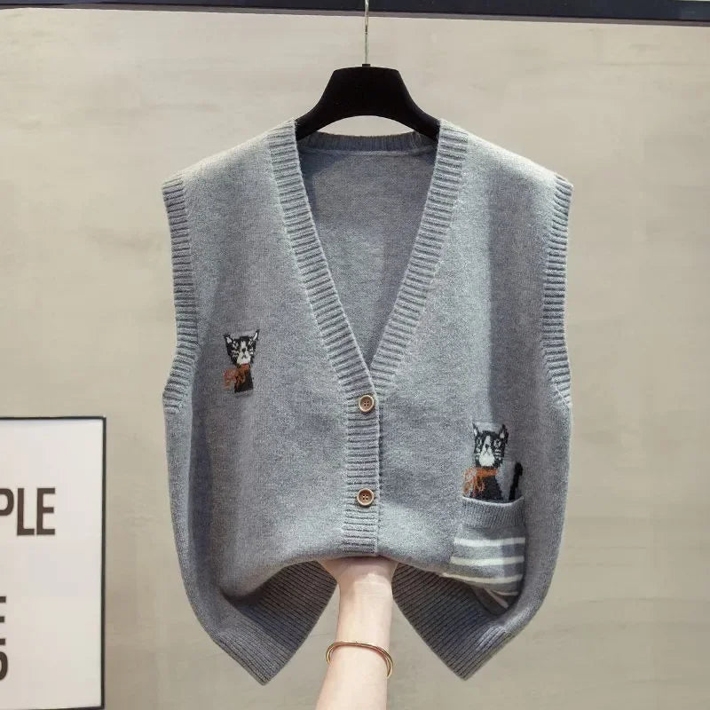 Knitted High Quality Women Vest Cardigan Sets