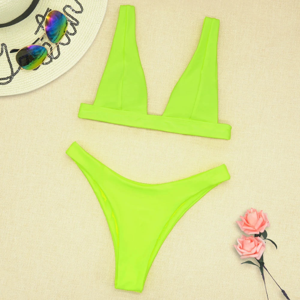 V Neck Blue One Piece Women Bikini