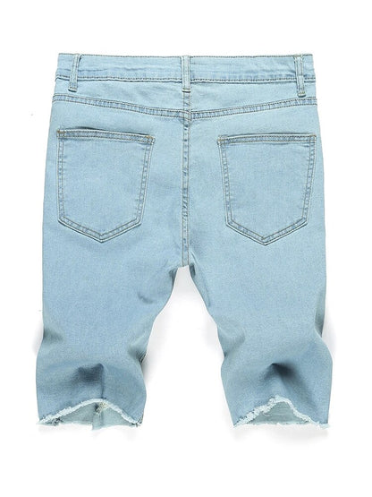 Men Stretch Light Blue Ripped Denim Shorts