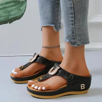 Metal Ring Decor Comfortable Open Toe Flip Flops For Women