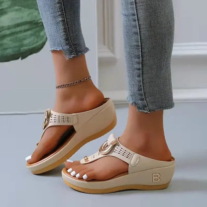 Metal Ring Decor Comfortable Open Toe Flip Flops For Women