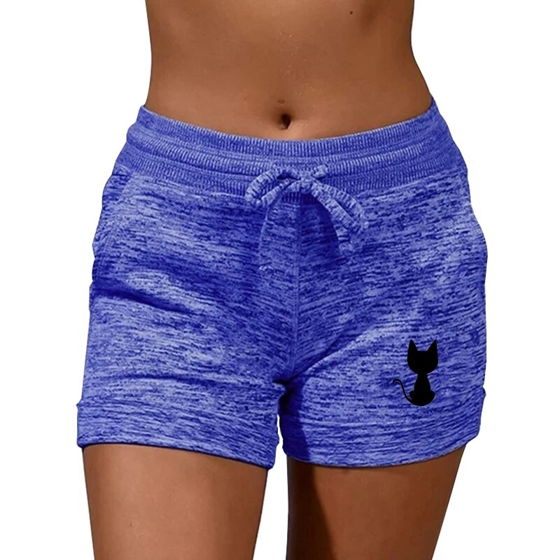 Back View Cat Printed Elastic Quick Drying Shorts For Women