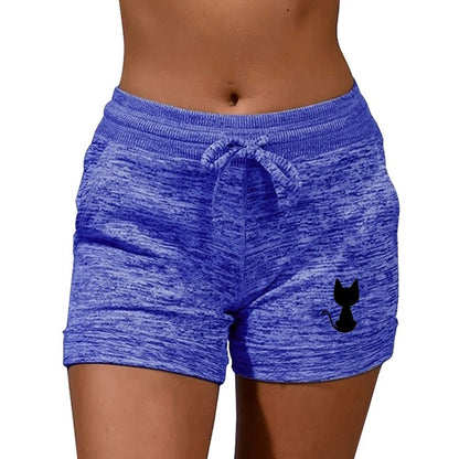 Cat Printed Elastic Quick Drying Women Shorts