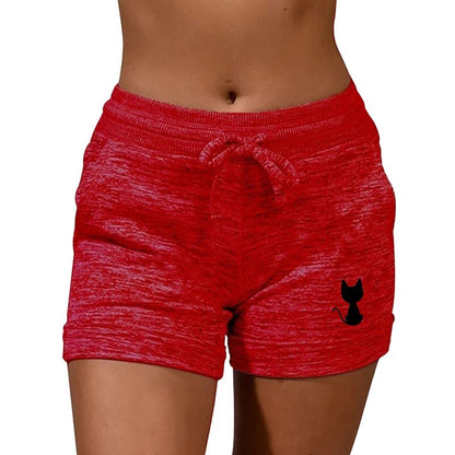 Cat Printed Elastic Quick Drying Women Shorts