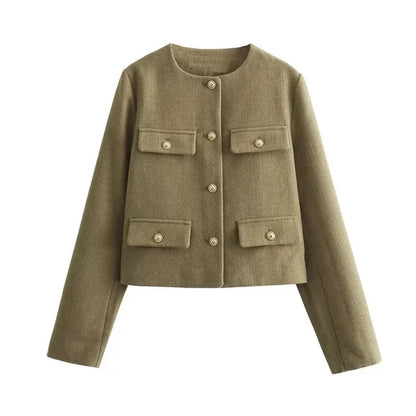 Demi-Season Tweed Autumn Cropped Jacket For Women