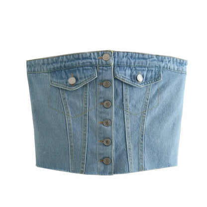 Summer Off Shoulder Cropped Denim Top For Women