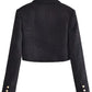 Women Tweed Cropped Black Blazer Coat Short Set