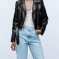 Luxury Black Style Belted Women Leather Jackets