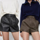Elegant PU Leather Office Wear Women Shorts