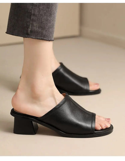 Square Toe Thick Heel Comfortable Slippers For Women