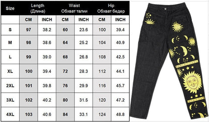 Women S 4XL Plus Size Moon Sun Star Printed Jeans