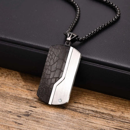 Mens Stainless Steel Geometric Pendant with CZ Stone