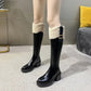 Winter Knee-High Brown Boots: Square Heel, Zip, Belt Buckle, Gothic Style for Women