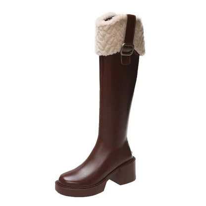 Women’s Knee-High Chelsea Boots | Warm Fur Zipper Platform Boots with Plush Edge, New Botas Mujer