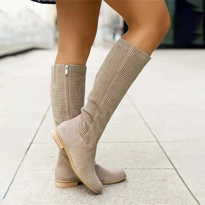 Long Knee High Suede Designer Zipper Winter Boots For Women