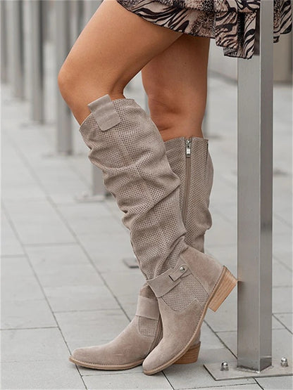 Long Knee High Suede Designer Zipper Winter Boots For Women