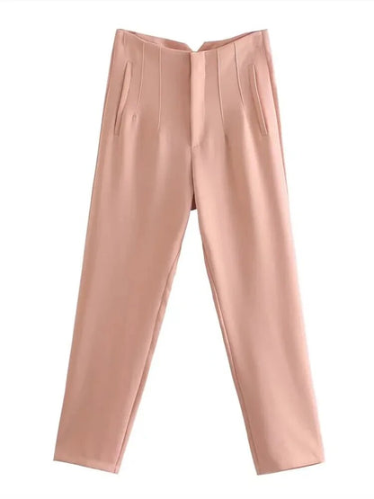 Elegant High-Waisted Beige Trousers: Stylish Office Fashion