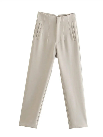 Elegant High-Waisted Beige Trousers: Stylish Office Fashion