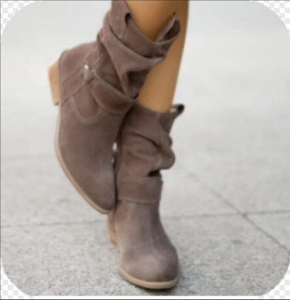 Elegant Faux Suede Low Heel Women Winter Ankle Boots