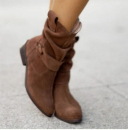 Elegant Faux Suede Low Heel Women Winter Ankle Boots