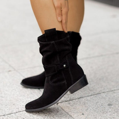 Elegant Faux Suede Low Heel Women Winter Ankle Boots