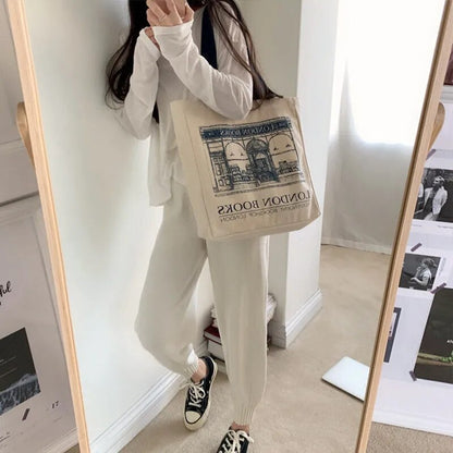 London Books Women Canvas Shoulder Tote Bag