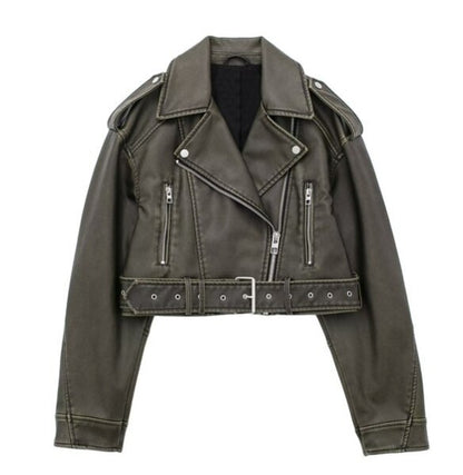 Women Turn Down Collar Gradient Leather Jackets