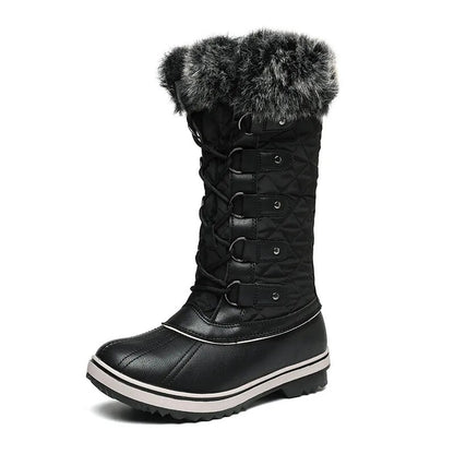 Winter High Lace-Up Snow Boots: Warm, Fur-Lined Mid-Calf Shoes for Women