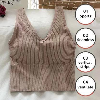 Women Seamless Vertical Stripe Breathable Crop Top