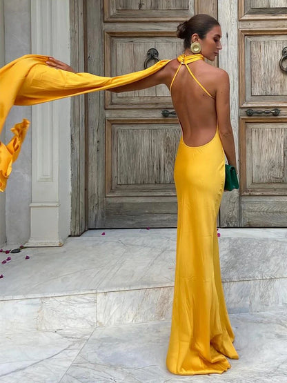 Women Sexy Backless Off Shoulder Bodycon Long Dress