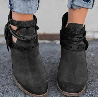 Metal Belt Buckle Thick Heel Women Winter Ankle Boots