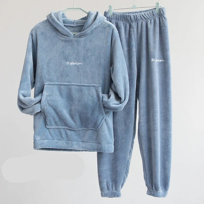 Trendy Unisex Fleece Tracksuit – Solid Color Hoodie & Sweatpants Set, Autumn/Winter Sports Jogging Outfit