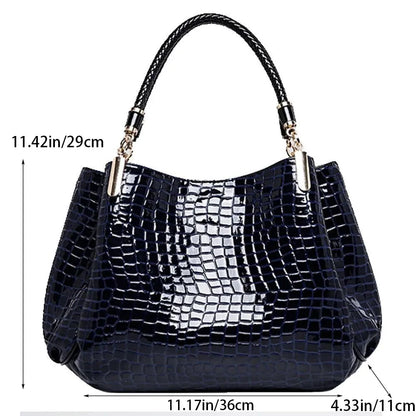 Large Capacity Crocodile Style Bright Black Handbag