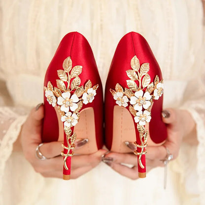 Flower Art Metal Stiletto Luxury Pointed Wedding Shoes