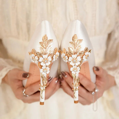 Flower Art Metal Stiletto Luxury Pointed Wedding Shoes