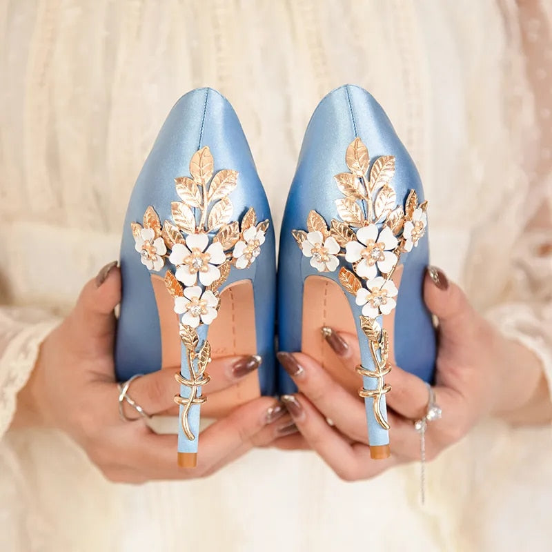 Flower Art Metal Stiletto Luxury Pointed Wedding Shoes