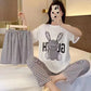 Animal Themed Three Pieces Short-Top-Pant Pajama Sets For Women