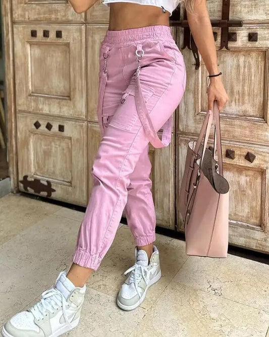 Vintage Pink Wide Leg Cargo Pants: Streetwear Casual with Jogger Style