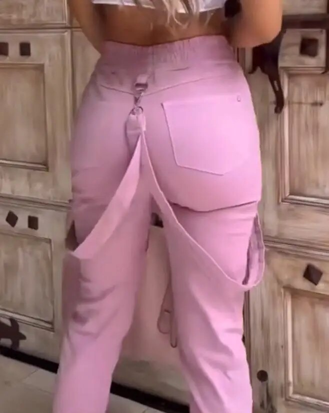 Vintage Pink Wide Leg Cargo Pants: Streetwear Casual with Jogger Style