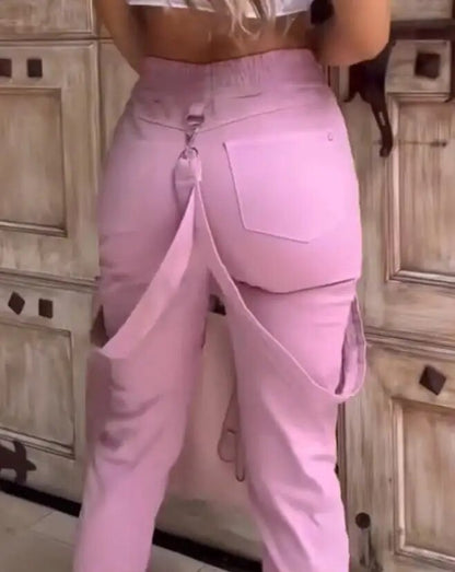 Vintage Pink Wide Leg Cargo Pants: Streetwear Casual with Jogger Style