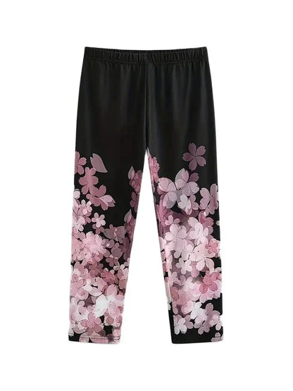 New Floral Print on Leg Leggings Capri Pants