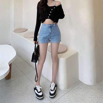 American Hot Style Women's High Waist Peach Hip Denim Shorts