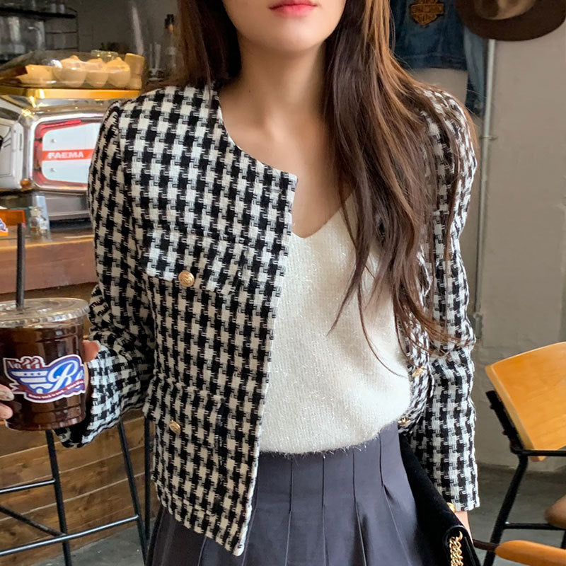 Plaid Tweed Short Jacket for Women – Elegant Versatile Coats & Jackets in Black Red 2025